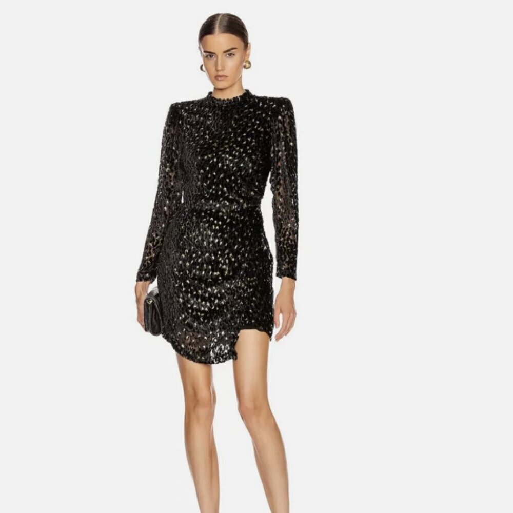 A.L.C. Jane Long Sleeve Mini Dress Black and Gold Size 6